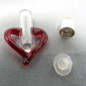 Red Heart Glass Vial 1" Bottle Charm Cremation Ashes Pendant Rice Instructions